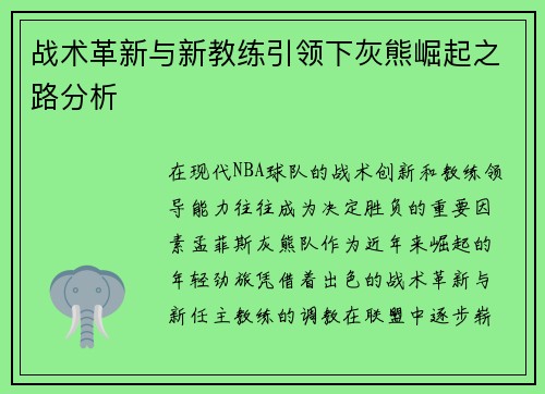战术革新与新教练引领下灰熊崛起之路分析